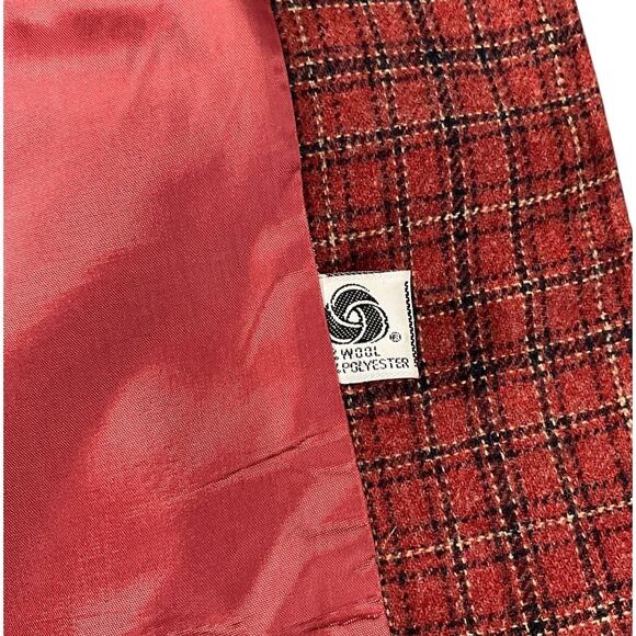 Vintage Evan Picone Red Plaid Tweed Blazer Jacket Shoulder Pad 2 Buttons No Size - Picture 7 of 11